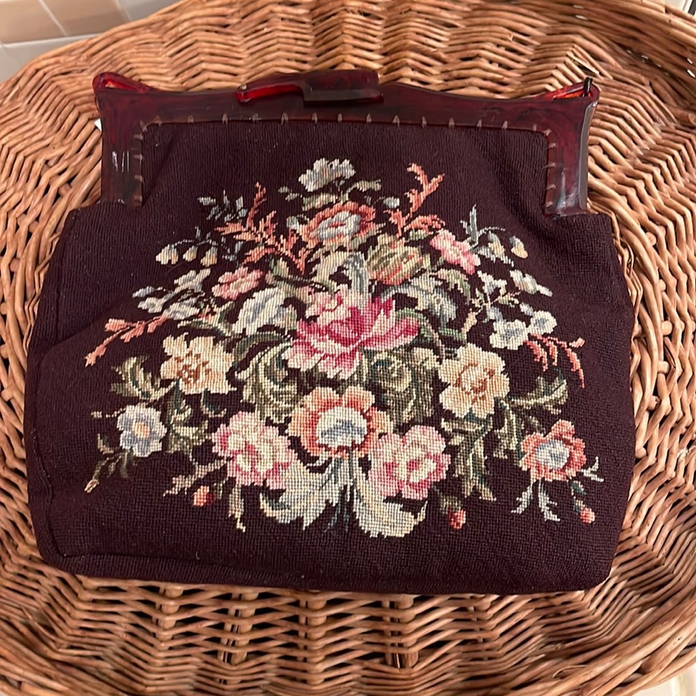 VINTAGE NEEDLEPOINT CLUTCH BAG about 13 in. By 13in